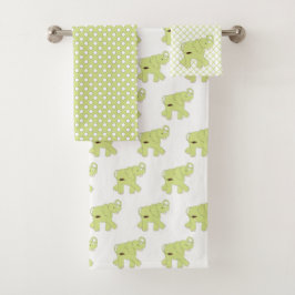 Green Polka Dot Elephant Badetuch Set