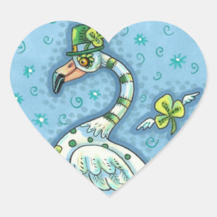 GREEN POLKA DOT FLAMINGO, FUNNY ST. PATRICK'S DAY Herz-Aufkleber