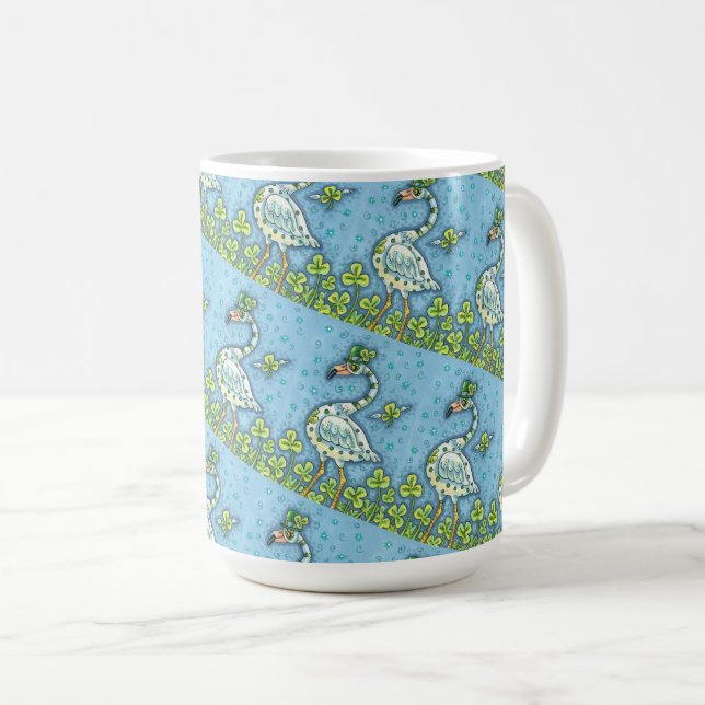 GREEN POLKA DOT FLAMINGO, FUNNY ST. PATRICK'S DAY KAFFEETASSE (VorderseiteRechts)