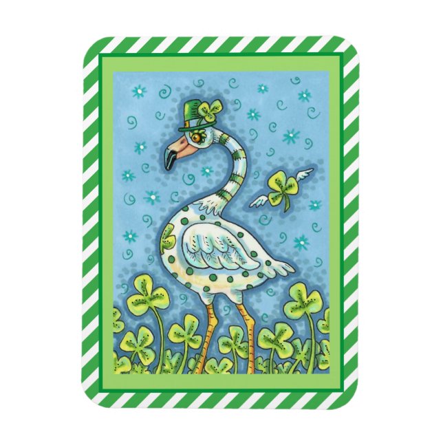 GREEN POLKA DOT FLAMINGO, FUNNY ST. PATRICK'S DAY MAGNET (Vertikal)