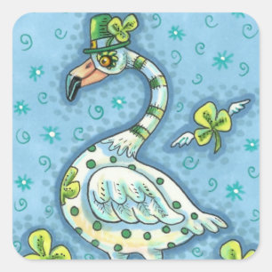 GREEN POLKA DOT FLAMINGO, FUNNY ST. PATRICK'S DAY QUADRATISCHER AUFKLEBER
