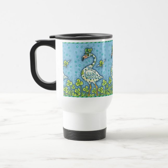 GREEN POLKA DOT FLAMINGO, FUNNY ST. PATRICK'S DAY REISEBECHER (Links)