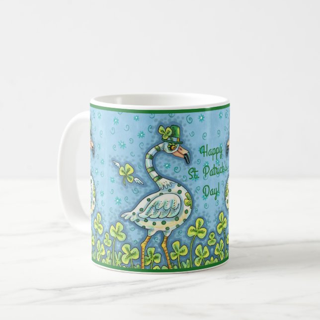 GREEN POLKA DOT FLAMINGOS, FUNNY ST. PATRICK'S DAY KAFFEETASSE (Vorderseite Links)