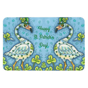 GREEN POLKA DOT FLAMINGOS, FUNNY ST. PATRICK'S DAY MAGNET