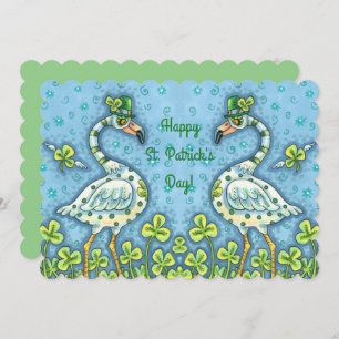 GREEN POLKA DOT FLAMINGOS, ST. PATRICK'S DAY Flat Feiertagskarte