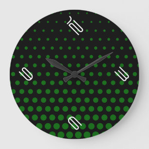 Green Polka Dot Modern Black Große Wanduhr