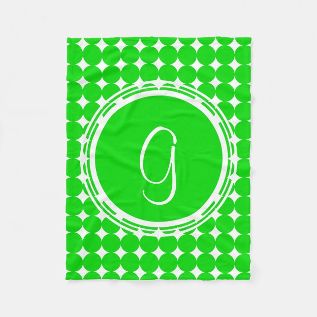 Green Polka Dot Monogram Fleecedecke (Vorderseite)
