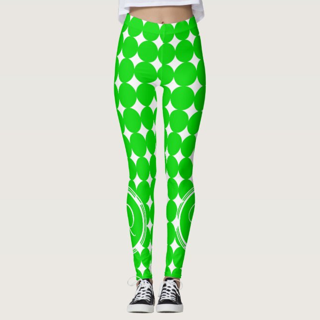 Green Polka Dot Monogram Leggings (Vorderseite)