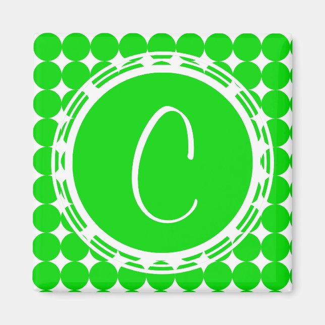 Green Polka Dot Monogram Magnet (Vorne)
