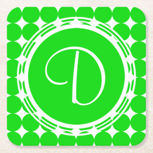 Green Polka Dot Monogram Rechteckiger Pappuntersetzer