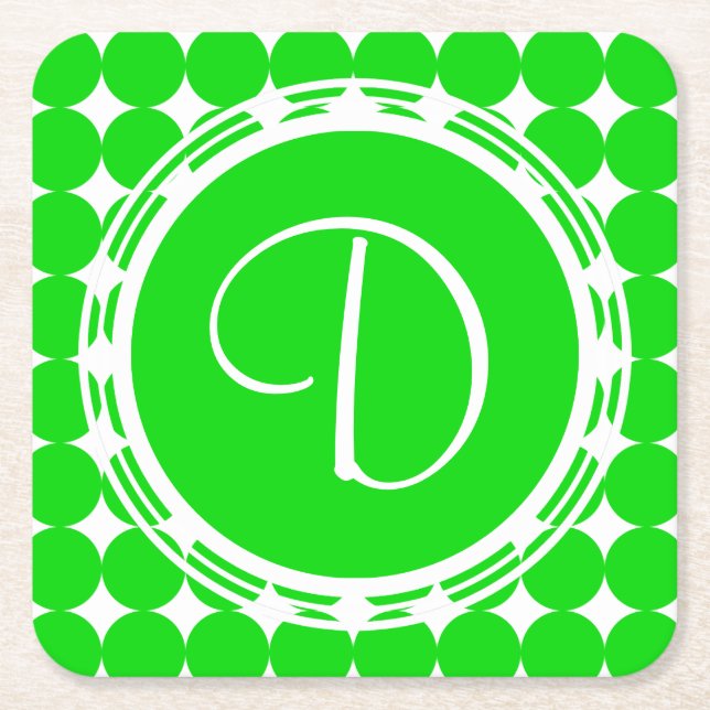 Green Polka Dot Monogram Rechteckiger Pappuntersetzer (Vorderseite)