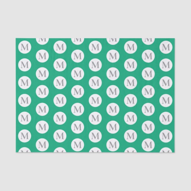 Green Polka Dot Monogram Tasche Seidenpapier (Vorderseite)