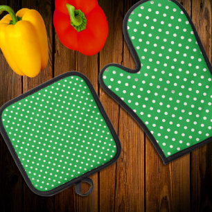 Green Polka Dot Ofenhandschuh & Topflappen-Set
