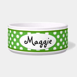 Green Polka Dot Personalisierte Keramik Dog Bowl Napf