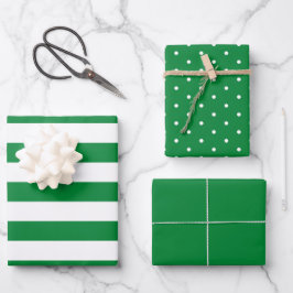 Green Polka Dot weich gestreift und fest Geschenkpapier Set