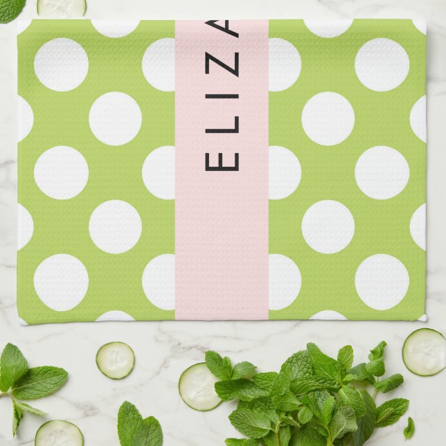 Green Polka Dots, Polka Dot Pattern, Ihr Name Geschirrtuch (Gefaltet)