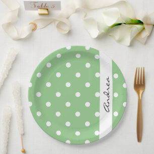 Green Polka Dots, Polka Dot Pattern, Ihr Name Pappteller