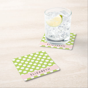 Green Polka Dots, Polka Dot Pattern, Ihr Name Rechteckiger Pappuntersetzer