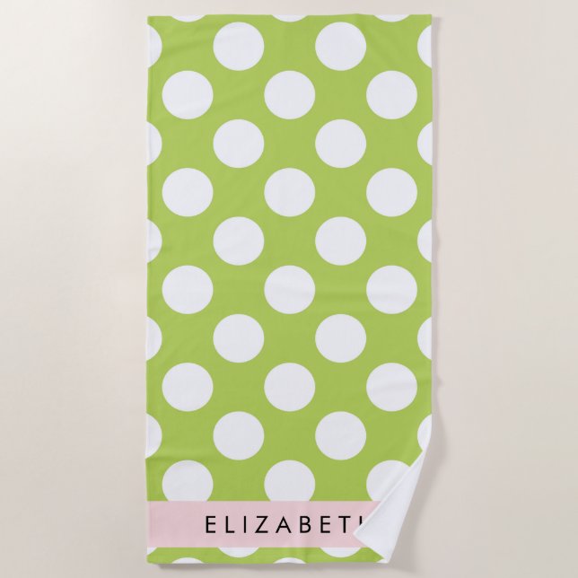 Green Polka Dots, Polka Dot Pattern, Ihr Name Strandtuch (Vorderseite)