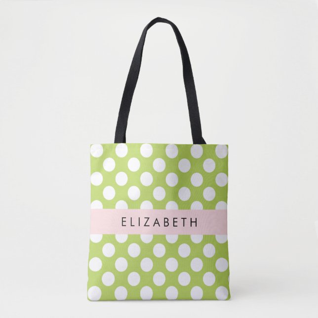 Green Polka Dots, Polka Dot Pattern, Ihr Name Tasche (Vorderseite)