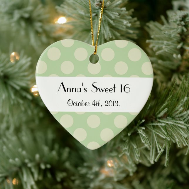 Green Polka Dots, Polka Dot Pattern, Sweet 16 Keramik Ornament (Baum)