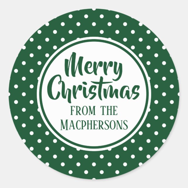 Green Polka Dots Weihnachtskleber Runder Aufkleber (Vorderseite)