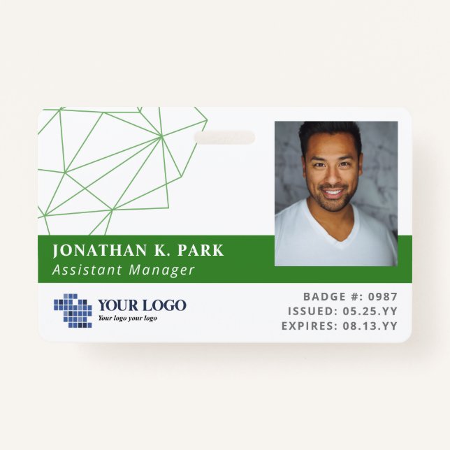 Green Polygons Logo und Foto Mitarbeiter-ID Ausweis (Vorderseite)