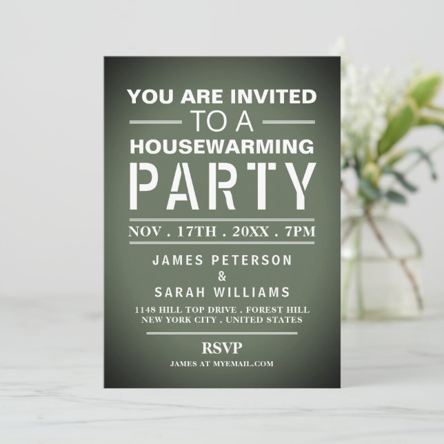 Green Poster Housewarming Party Einladung (Stehend Vorderseite)