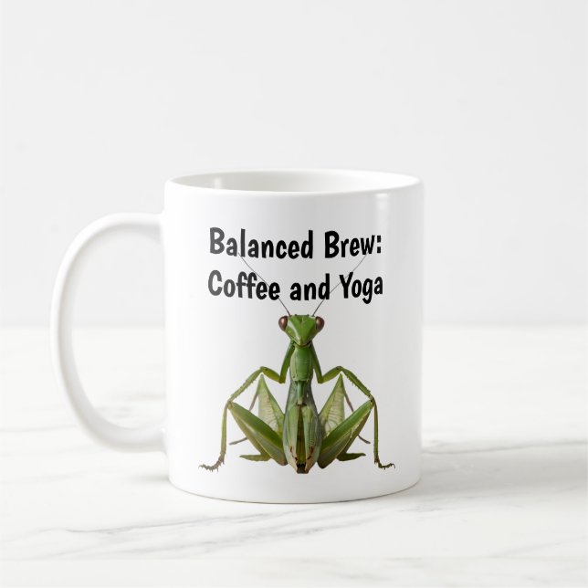 Green Praying Mantis Yoga Personalisiert Kaffeetasse (Links)