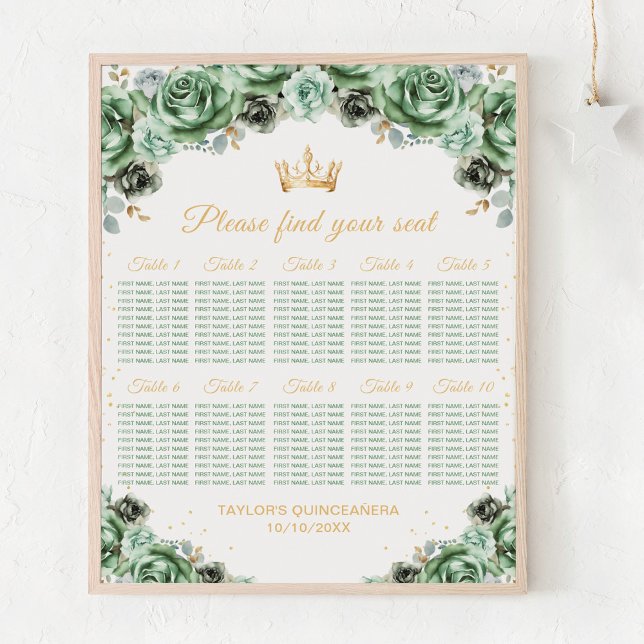 Green Princess Quinceañera 10 Tische Sitzplan Poster (Von Creator hochgeladen)