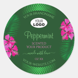 Green Product Labels Pink Blume Palm Blätter Logo Runder Aufkleber