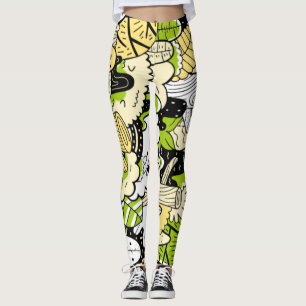 Green Psychedelic Kawaii Forest Leaf Funny Cool Leggings