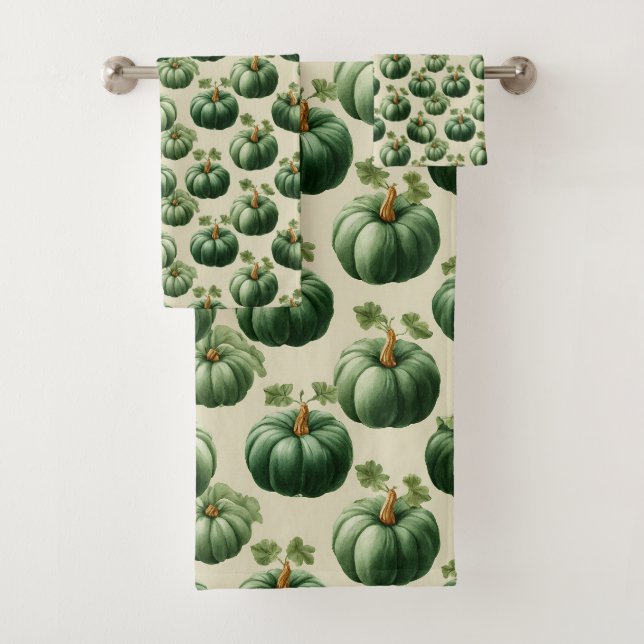 Green Pumpkin Autumn Zuhause Design Throw Kissen Badhandtuch Set (Insitu)