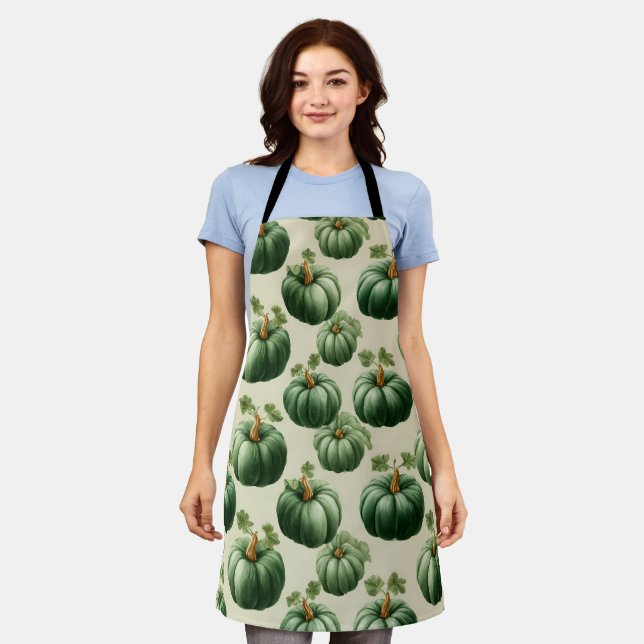 Green Pumpkin Autumn Zuhause Design Throw Kissen Schürze (Getragen)