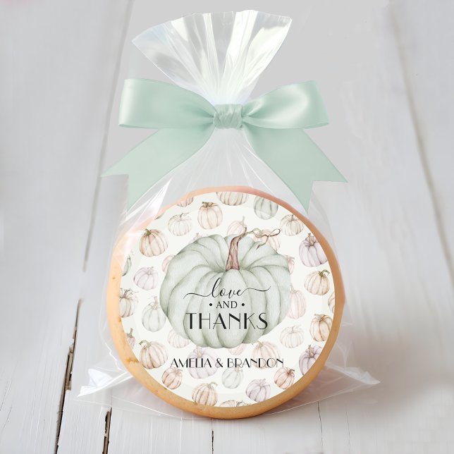 Green Pumpkin Baby Dusche Danke Runder Aufkleber (Love and Thanks green pumpkin baby shower thank you stickers)