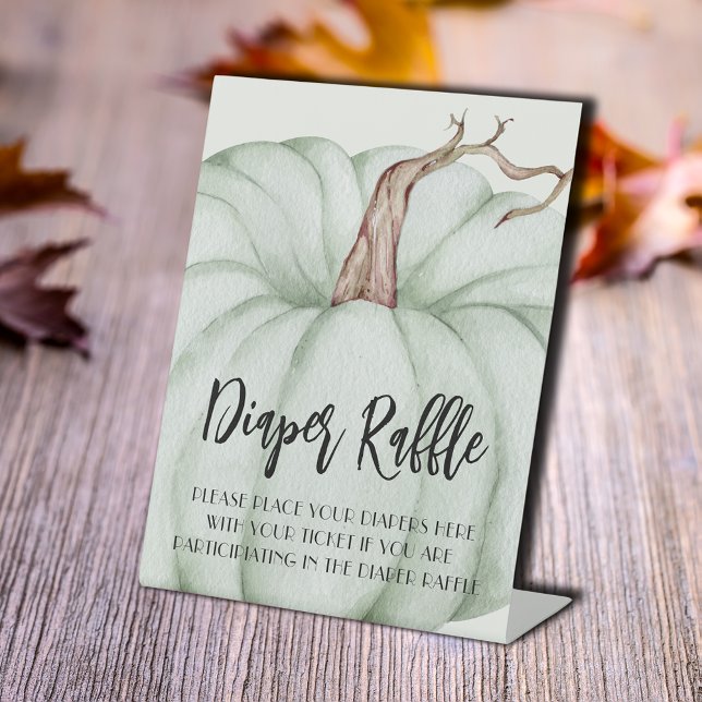 Green Pumpkin Diaper Raffle Baby Dusche Sockelschild (Green Pumpkin Diaper Raffle Baby Shower Pedestal Sign)