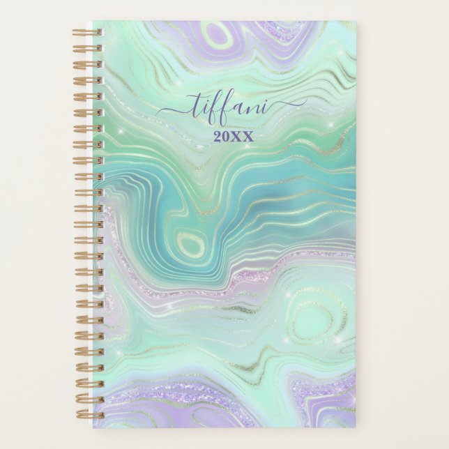 Green Purple Pink Teal Iridiescent Agate Planner (Devant)
