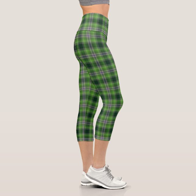 Green Purple Tartan Plaid Gingham Pattern  Capri Leggings (Rechts)