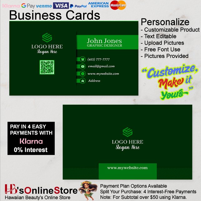 Green QR Code Business Cards 22 Pack mit 100 Visitenkarte (Green QR Code Business Cards 22 Pack of 100.)