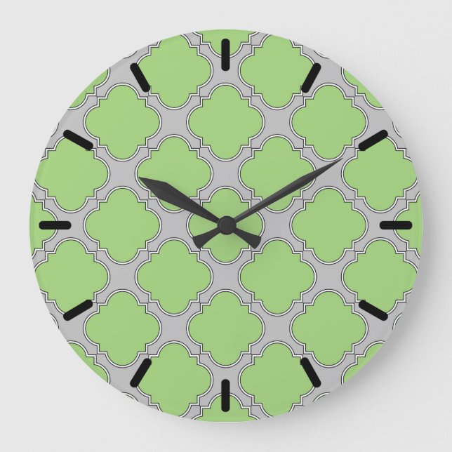 Green Quatrefoil Große Wanduhr (Vorderseite)