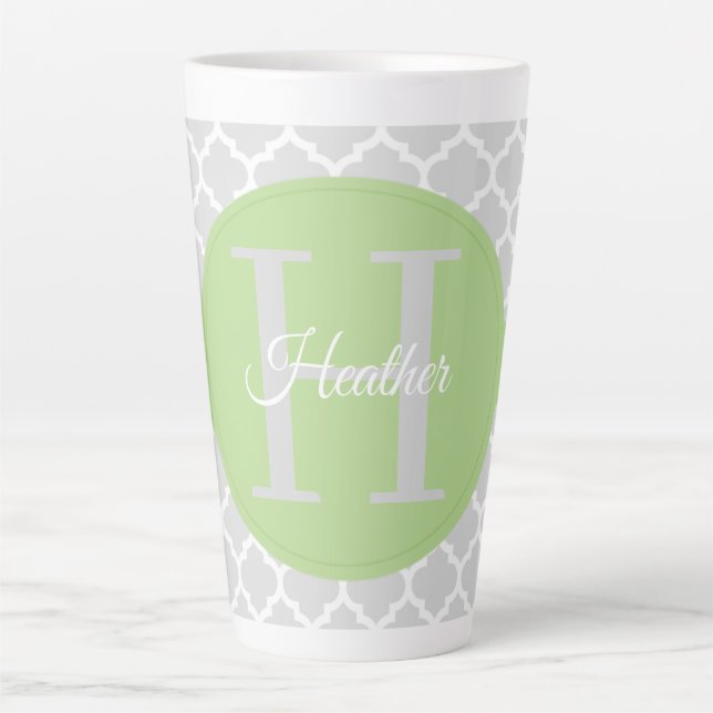 Green Quatrefoil Personalisierte Latte Tasse (Vorderseite)