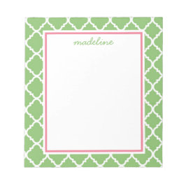 Green Quatrefoil | Rosa und grüne Preppy Notizblock