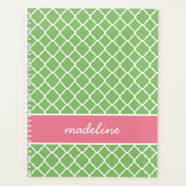 Green Quatrefoil | Rosa und grüne Preppy Plane Planer