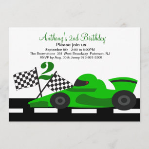 Green Race Car Boys Deuxième Invitation Anniversai