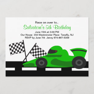 Green Race Car Boys Invitation d'anniversaire