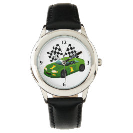 Green Race Car Checkered Sieger Flag Armbanduhr