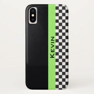 Green Racing Stripe Design iPhone X Coque