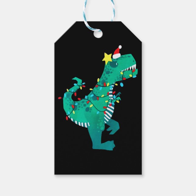 Green Rainbow Dinosaur Roar Weihnachtsfest Geschenkanhänger (Vorderseite)