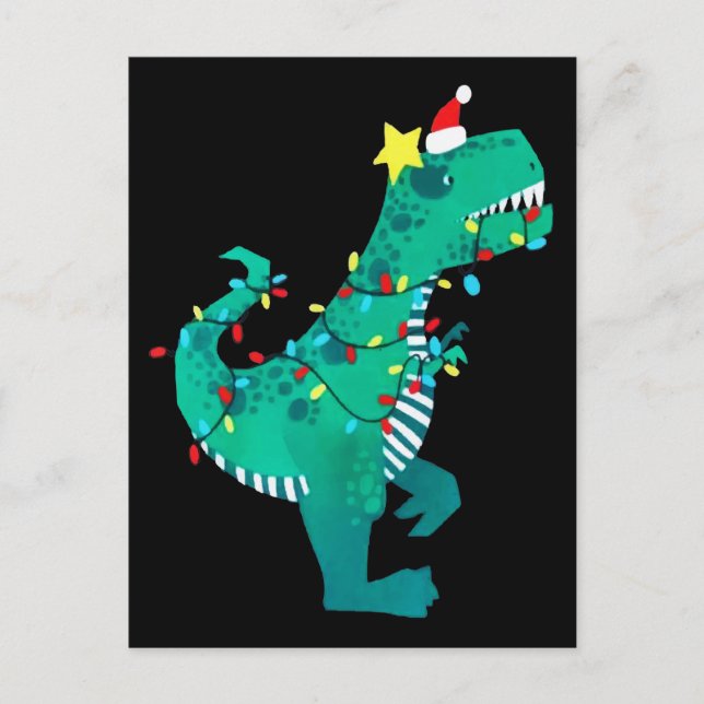 Green Rainbow Dinosaur Roar Weihnachtsfest Postkarte (Vorderseite)