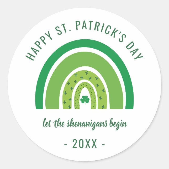 Green Rainbow Irish Kleeblatt Happy St Patricks Da Runder Aufkleber (Vorderseite)